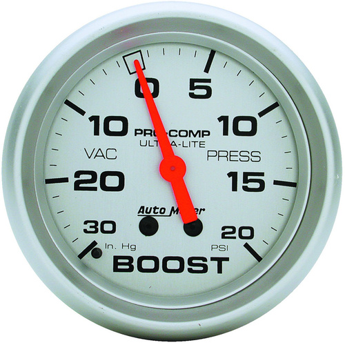 Autometer Gauge, Ultra-Lite, Vacuum/Boost, 2 5/8 in., 30 in. Hg/20psi, Mechanical, Analog, Each