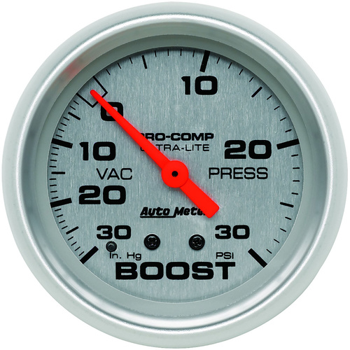 Autometer Gauge, Ultra-Lite, Vacuum/Boost, 2 5/8 in, 30 in. Hg/30psi, Mechanical, Analog, Each