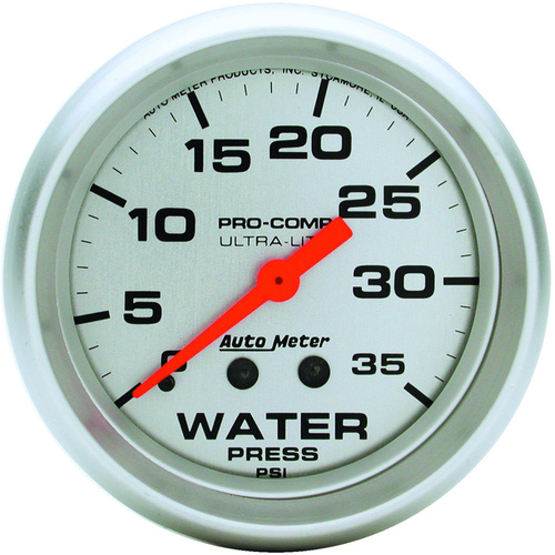 Autometer Gauge, Ultra-Lite, Water Pressure, 2 5/8 in., 35psi, Mechanical, Analog, Each