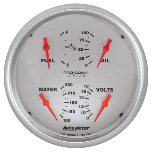 Autometer Gauge, Quad, 5", 0Ωe-90Ωf, Elec, Ultra-Lite, Ultra-Lite