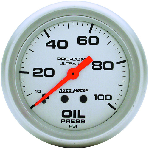 Autometer Gauge, Ultra-Lite, Oil Pressure, 2 5/8 in, 100psi, Mechanical, Each