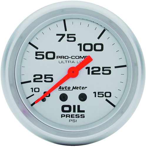 Autometer Gauge, Ultra-Lite, Oil Pressure, 2 5/8 in, 150psi, Mechanical, Analog, Each