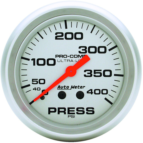 Autometer Gauge, Ultra-Lite, PRESSURE, 2 5/8 in., 400psi, Mechanical,