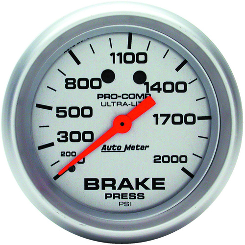 Autometer Gauge, Ultra-Lite, Brake Pressure, 2 5/8 in., 2000psi, Mechanical, Analog, Each
