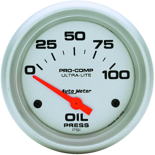 Autometer Gauge, Ultra-Lite, Oil Pressure, 2 5/8 in, 100psi, Electrical, Each