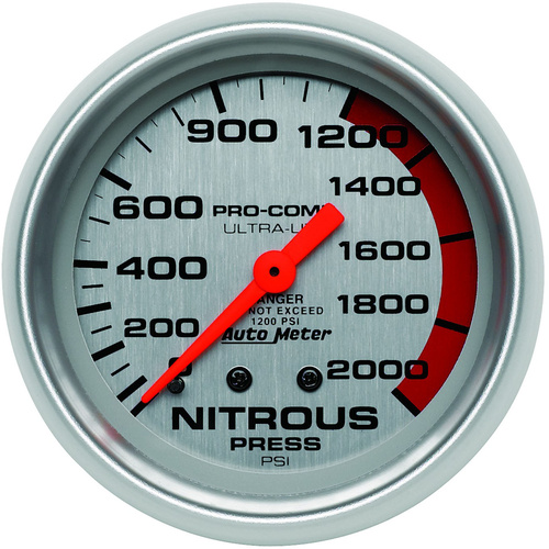 Autometer Gauge, Ultra-Lite, Nitrous Pressure, 2 5/8 in., 2000psi, Mechanical, Analog, Each