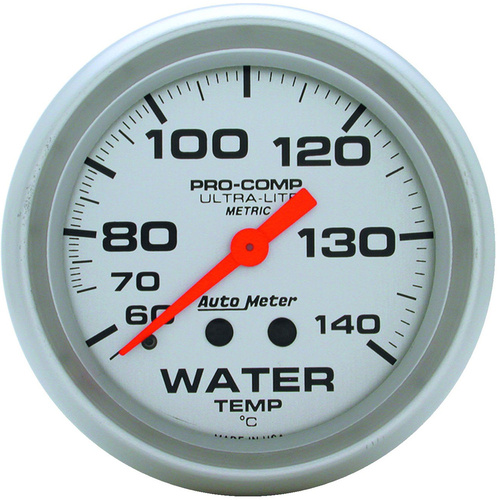 Autometer Gauge, Ultra-Lite, Water Temperature, 2 5/8 in, 60-140 Degrees C, Mechanical, Each