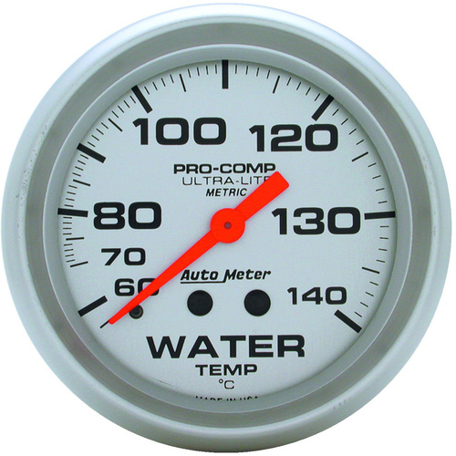 Autometer Gauge, Ultra-Lite, Water Temperature, 2 5/8 in., 60-140 Degrees C, Mechanical, Each