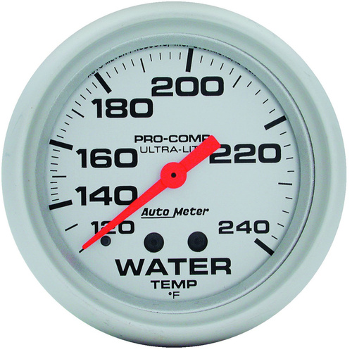 Autometer Gauge, Ultra-Lite, Water Temperature, 2 5/8 in, 120-240 Degrees F, Mechanical, Each
