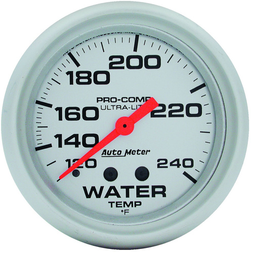 Autometer Gauge, Ultra-Lite, Water Temperature, 2 5/8 in., 120-240 Degrees F, Mechanical, Each