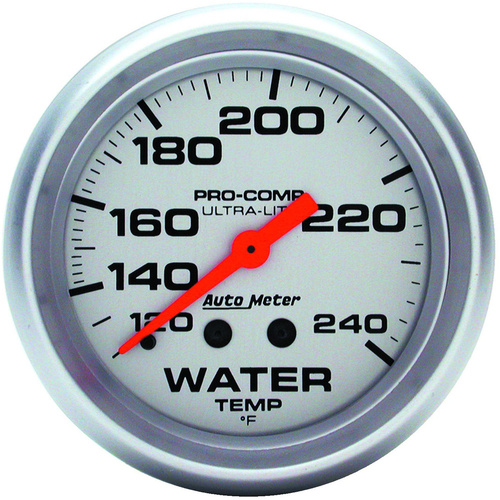 Autometer Gauge, Ultra-Lite, Water Temperature, 2 5/8 in., 120-240 Degrees F, Mechanical, 12ft., Analog, Each