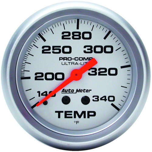 Autometer Gauge, Ultra-Lite, TEMPERATURE, 2 5/8 in., 140-340 Degrees F, Mechanical, 8ft.,