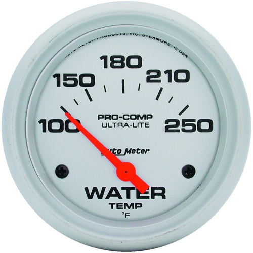 Autometer Gauge, Ultra-Lite, Water Temperature, 2 5/8 in, 100-250 Degrees F, Electrical, Each