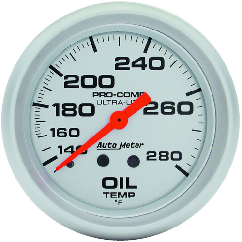 Autometer Gauge, Ultra-Lite, Oil Temperature, 2 5/8 in., 140-280 Degrees F, Mechanical, Analog, Each
