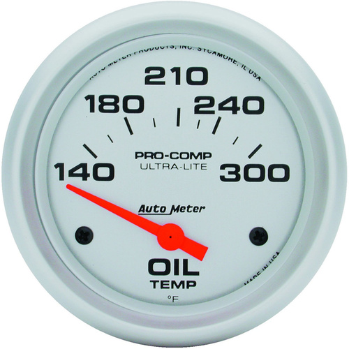 Autometer Gauge, Ultra-Lite, Oil Temperature, 2 5/8 in, 140-300 Degrees F, Electrical, Analog, Each