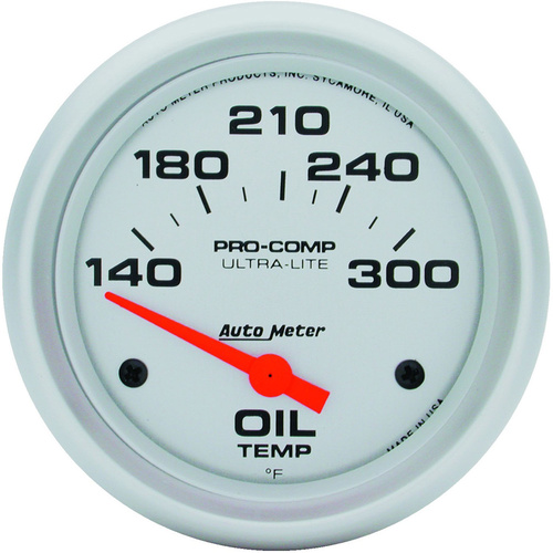 Autometer Gauge, Ultra-Lite, Oil Temperature, 2 5/8 in., 140-300 Degrees F, Electrical, Analog, Each