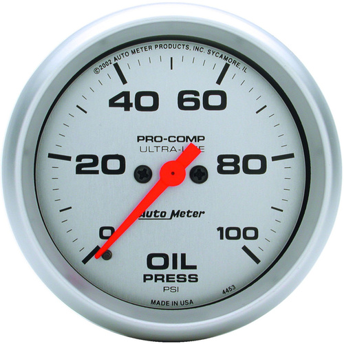 Autometer Gauge, Ultra-Lite, Oil Pressure 0-100 psi 2 5/8 in. Analog Electrical Each, Each