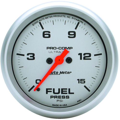 Autometer Gauge, Ultra-Lite, Fuel Pressure 0-15 psi 2 5/8 in. Analog Electrical Each, Each