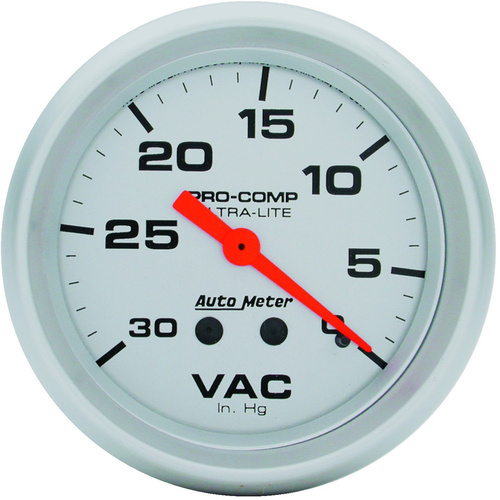 Autometer Gauge, Ultra-Lite, Vacuum, 2 5/8 in, 30 in. Hg, Mechanical, Analog, Each