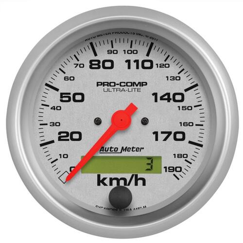 Autometer Gauge, Speedometer, 3 3/8", 190Km/H, Elec. Prog. W/ Lcd Odo, Ultra-Lite, Ultra-Lite