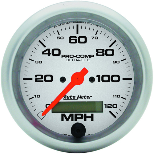 Autometer Gauge, Ultra-Lite, Speedometer, 3 3/8 in., 120mph, Electric Programmable w/ LCD Odometer, Analog, Each
