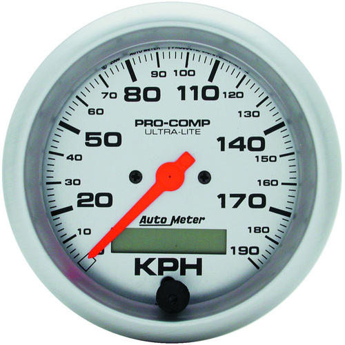 Autometer Gauge, Ultra-Lite, Speedometer, 3 3/8 in., 190km/h, Electric Programmable w/ LCD Odometer, Each