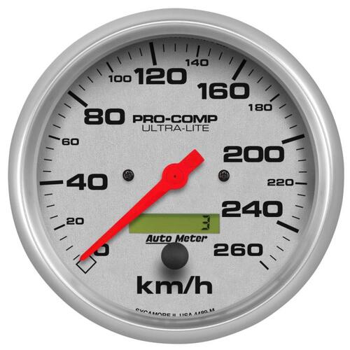 Autometer Gauge, Speedometer, 5", 260Km/H, Elec. Prog. W/ Lcd Odo, Ultra-Lite, Ultra-Lite