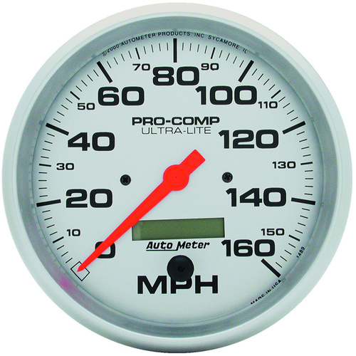 Autometer Gauge, Ultra-Lite, Speedometer, 5 in., 160mph, Electric Programmable w/ LCD Odometer, Analog, Each