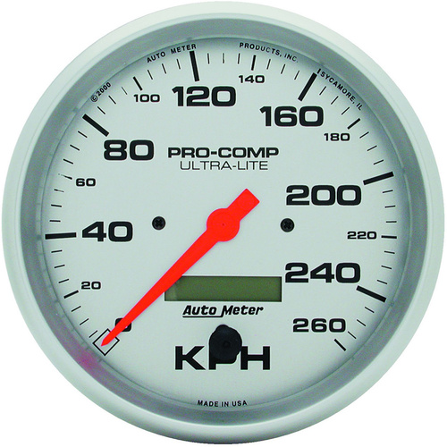 Autometer Gauge, Ultra-Lite, Speedometer, 5 in, 260km/h, Electric Programmable w/ LCD Odometer, Each