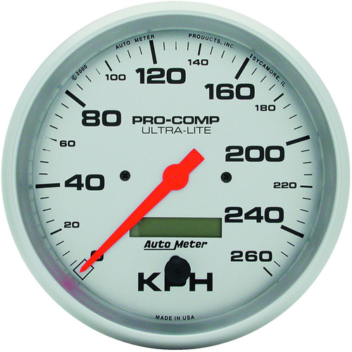 Autometer Gauge, Ultra-Lite, Speedometer, 5 in., 260km/h, Electric Programmable w/ LCD Odometer, Each