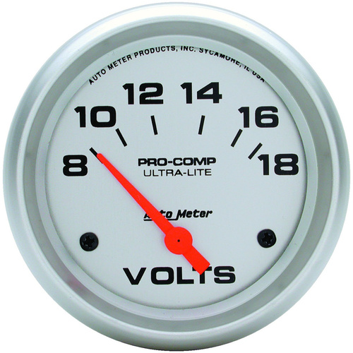 Autometer Gauge, Ultra-Lite, Voltmeter, 2 5/8 in, 18V, Electrical, Each