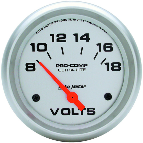 Autometer Gauge, Ultra-Lite, Voltmeter, 2 5/8 in., 18V, Electrical, Each