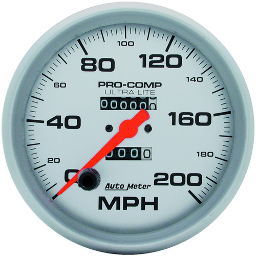 Autometer Gauge, Ultra-Lite, Speedometer, 5 in, 200mph, Mechanical, Analog, Each