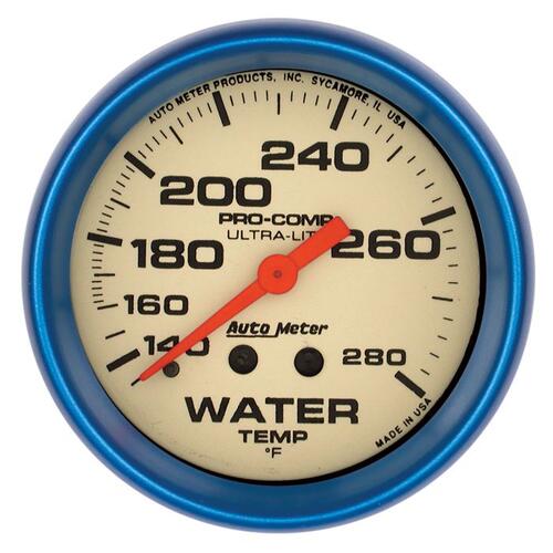 Autometer Gauge, Water Temp, 2 5/8", 140-280ºf, Mech., 4Ft., Glow In Dark, Ultra-Nite, Ultra-Nite
