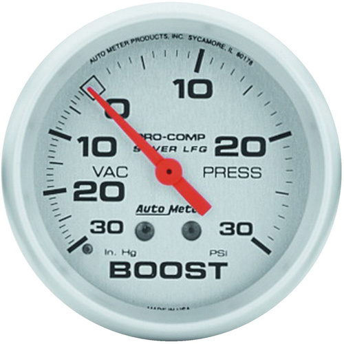 Autometer Gauge, Ultra-Lite, Vacuum/Boost, 2 5/8 in., 30 in. Hg/30psi, Liquid Filled Mechanical, Analog, Each