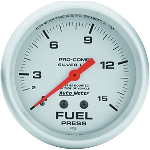 Autometer Gauge, Ultra-Lite, Fuel Pressure, 2 5/8 in., 15psi, Liquid Filled Mechanical, Analog, Each
