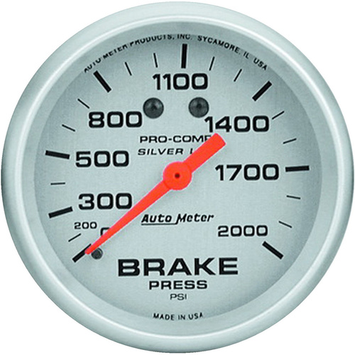 Autometer Gauge, Ultra-Lite, Brake Pressure, 2 5/8 in., 2000psi, Liquid Filled Mechanical, Analog, Each