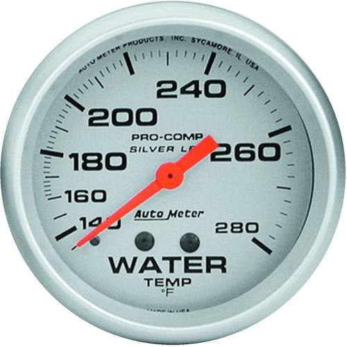 Autometer Gauge, Ultra-Lite, Water Temperature, 2 5/8 in., 140-280 Degrees F, Liquid Filled Mechanical, Analog, Each