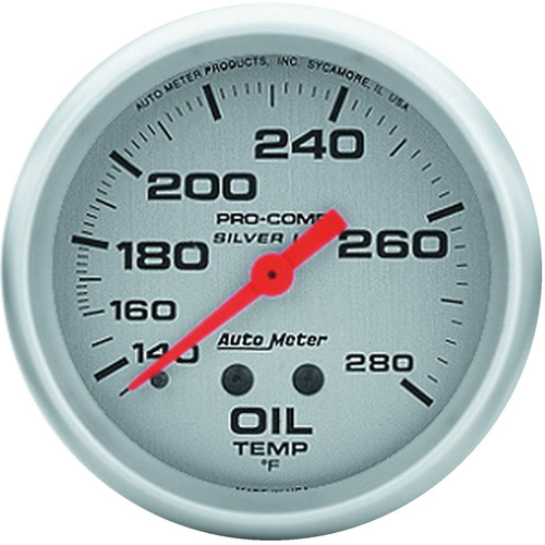 Autometer Gauge, Ultra-Lite, Oil Temperature, 2 5/8 in., 140-280 Degrees F, 8ft., Liquid Filled Mechanical, Analog, Each
