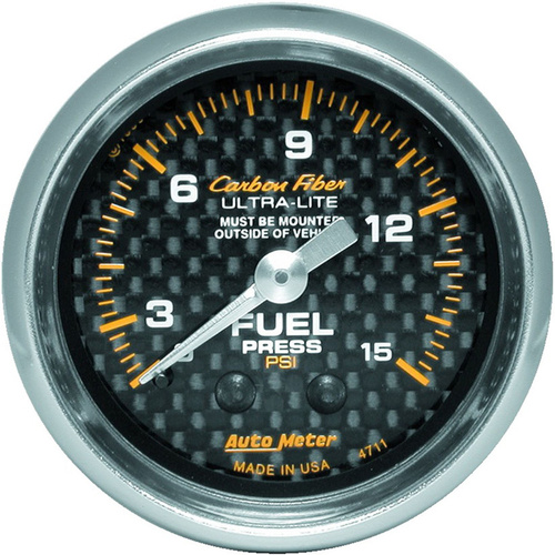 Autometer Gauge, Carbon Fiber, Fuel Pressure, 2 1/16 in. 0-15psi, Mechanical, Analog, Each