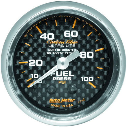 Autometer Gauge, Carbon Fiber, Fuel Pressure, 2 1/16 in., 100psi, Mechanical, Analog, Each