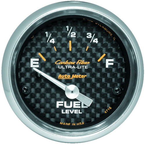 Autometer Gauge, Carbon Fiber, Fuel Level, 2 1/16 in., 240-33 Ohms, Electrical, Analog, Each