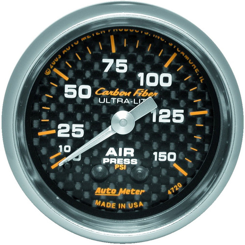 Autometer Gauge, Carbon Fiber, Air Pressure, 2 1/16 in., 150psi, Mechanical, Analog, Each