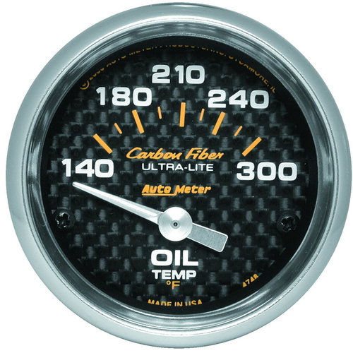 Autometer Gauge, Carbon Fiber, Oil Temperature, 2 1/16 in., 140-300 Degrees F, Electrical, Analog, Each