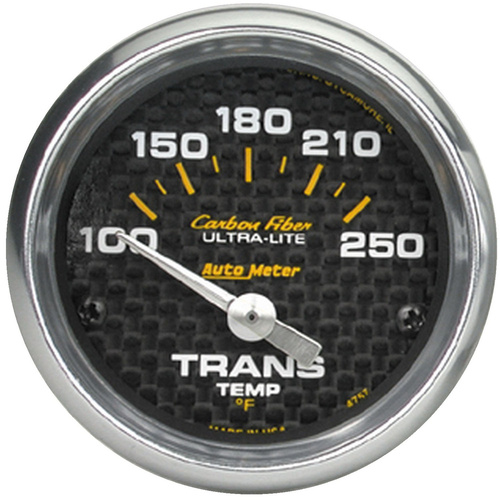 Autometer Gauge, Carbon Fiber, Transmission Temperature, 2 1/16 in, 100-250 Degrees F, Electrical, Analog, Each