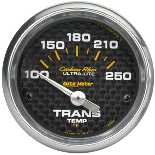 Autometer Gauge, Carbon Fiber, Transmission Temperature, 2 1/16 in, 100-250 Degrees F, Electrical, Analog, Each
