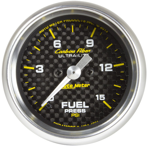 Autometer Gauge, Carbon Fiber, Fuel Pressure, 2 1/16 in., 15psi, Digital Stepper Motor, Each