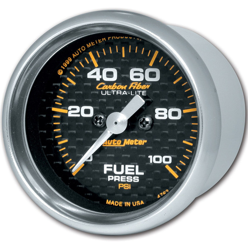 Autometer Gauge, Carbon Fiber, Fuel Pressure, 2 1/16 in., 100psi, Digital Stepper Motor, Analog, Each