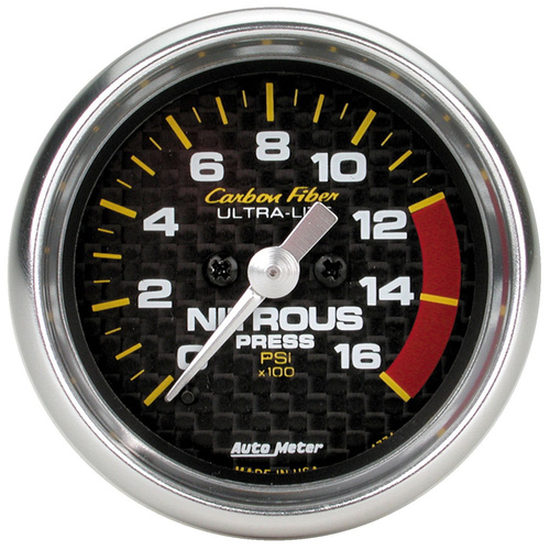 Autometer Gauge, Carbon Fiber, Nitrous Pressure, 2 1/16 in., 1600psi, Digital Stepper Motor, Analog, Each