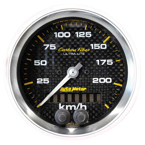 Autometer Gauge, Carbon Fiber, Speedometer, 3 3/8 in., 225km/h, GPS, Each